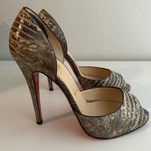 Christian Louboutin Lizard Leather Madame Claude Peep Toe Pumps